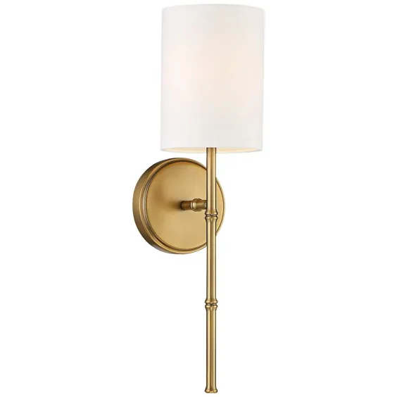 Abigale 19 1/4 "H Brass and White Fabric Shade Wall Sconce - # 70F25 | Lamps Plus