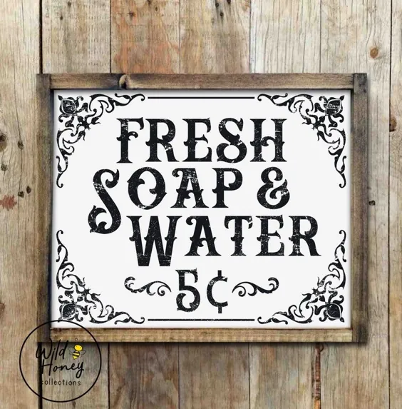 آب و صابون تازه ، هنر دیواری حمام قابل چاپ ، سبک عتیقه قدیمی ، مضطرب ، بارگیری فوری