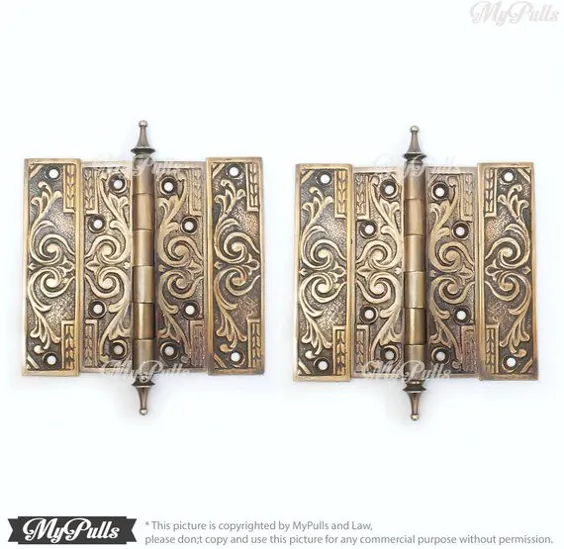 RARE Hinges 6.50 in Pair SOLID BRASS Victorian Large |  اتسی
