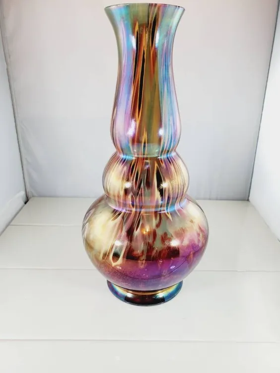 گلدان شیشه ای روغن شیشه ای Art Deco Bubble Glass Vase Rainbow |  اتسی