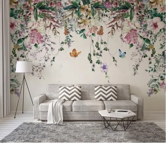 گلها و برگهای رنگارنگ کاغذ دیواری گل خود چسب و برچسب استیک دیواری دیواری دیوار حداقلین اسکاندیناوی قابل جابجایی