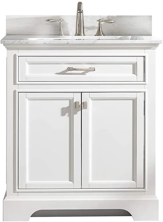 Design Element ML-30-WT Milano 30 "Single Bathroom Set White in White with Carrara Marble and Sink