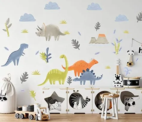 عکس برگردان دیواری خنده دار دایناسور - استیک دیواری آتشفشانی دایناسورها - برچسب دیواری متحرک دایناسور برای کودکان و نوجوانان