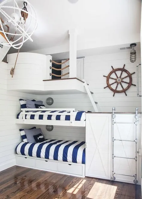 اتاق دو طبقه سبک دریایی با نردبان لوله کشی لوله کشی - کلبه - اتاق پسرانه