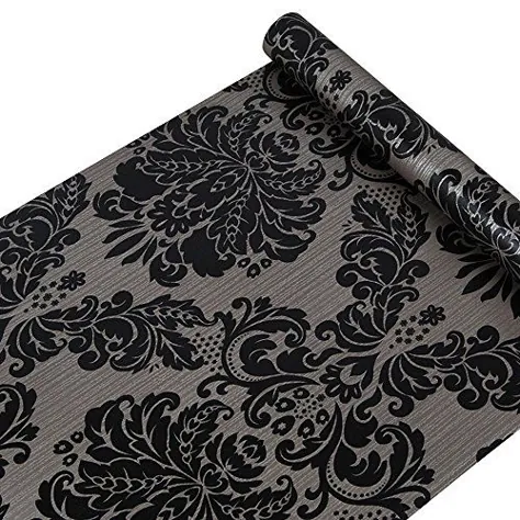 Yifely SimpleLife4U Damask سیاه چسب قفسه کشو آستر محافظ PVC رومیزی محافظ کاغذ 45x300cm