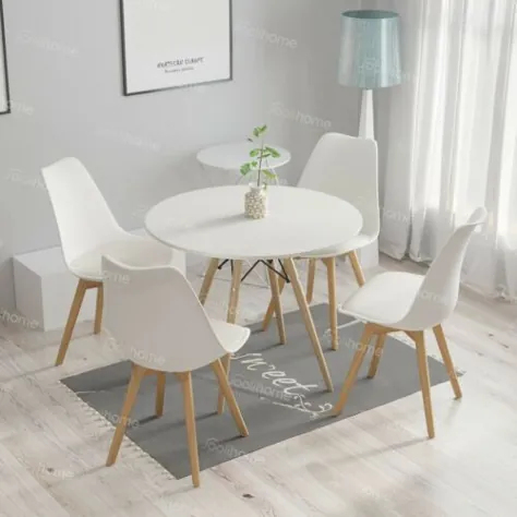 میز ناهار خوری گرد 90 سانتی و 4 صندلی لاله کافه آشپزخانه خاکستری بالشتی سفید سفید |  eBay