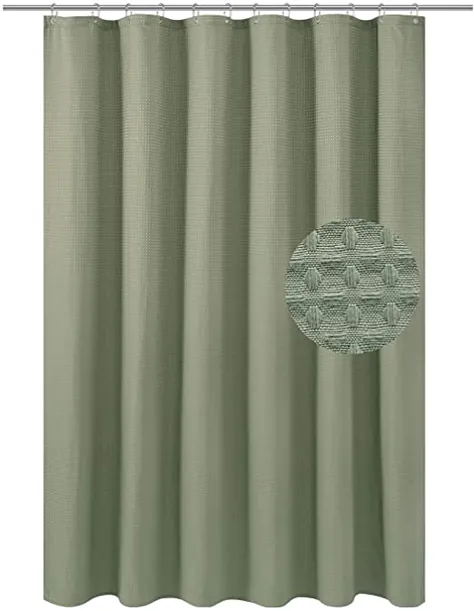 پرده دوش پارچه ای Waffle Weave سنگین وزن 230 GSM ، لوکس هتل ، قابل شستشو در ماشین ، الگوی الماس سبز پیک سبز ، 71 72 72 اینچ پرده حمام تزئینی