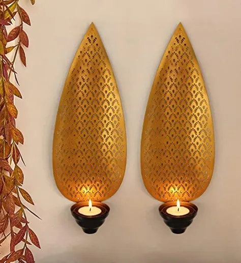 روبان های TIED مجموعه ای از 2 عدد دارنده شمع آویز دیواری آویز دیواری فلزی با شمع های سبک برای تزئین دکوراسیون منزل (مجموعه 2)