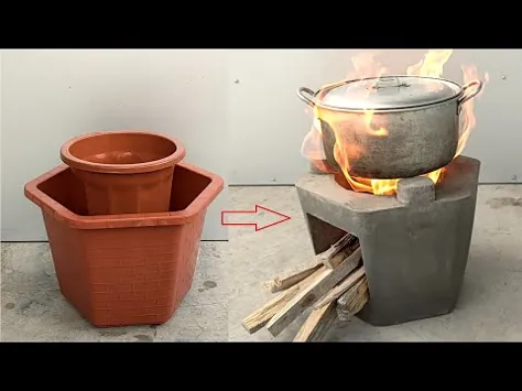 ساخت یک اجاق گاز چوب از سیمان و یک سطل پلاستیکی قدیمی بسیار ساده است