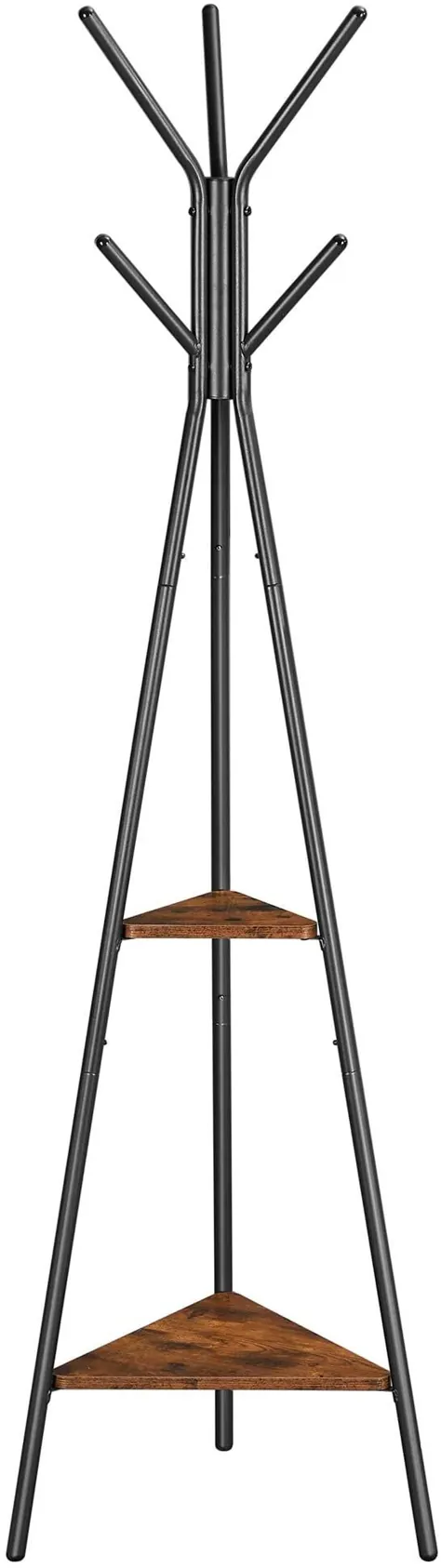 پایه قفسه کت VASAGLE ، درخت کت ، ایستاده بدون درخت هال ، سبک صنعتی ، با 2 قفسه ، برای لباس ، کلاه ، کیف ، قهوه ای روستایی و سیاه URCR16BX