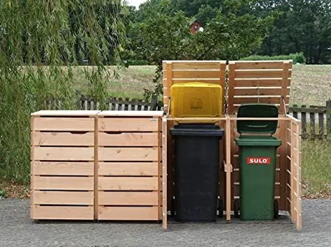 binnen-markt 4er Mülltonnenbox / Mülltonnenverkleidung 240 L Holz ، Douglasie Natur