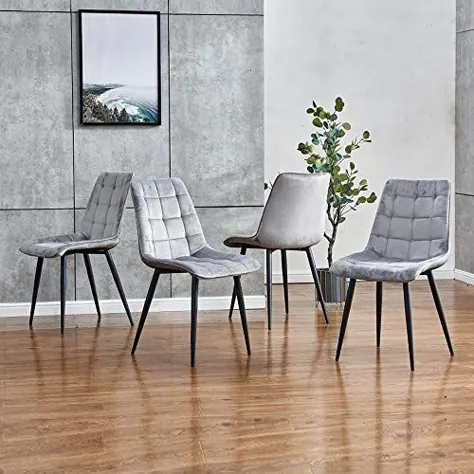 صندلی های ناهار خوری مدرن Ansley & HosHo از 4 صندلی پارچه ای مخمل آشپزخانه روکش دار گاه به گاه با پایه های فلزی سیاه پشتی بلند برای اتاق نشیمن دفتر پذیرایی صندلی های مهمانی