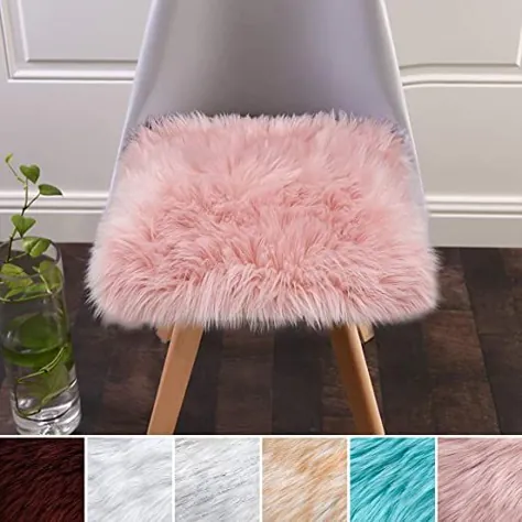Softlife Square Faux Furs Sheepssins صندلی روکش صندلی بالشتک فوق العاده فرش مخصوص منطقه اتاق خواب (مبل 1.6 فوت در 1.6 فوت ، صورتی)