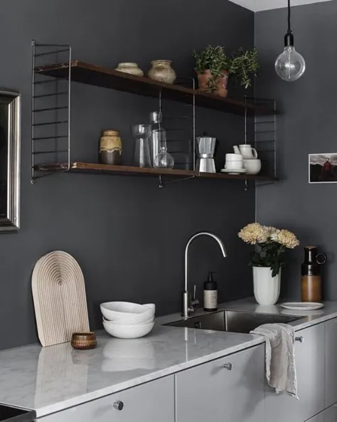ایده های آشپزخانه اسکاندیناوی |  سنگ مرمر |  دیوارهای تیره