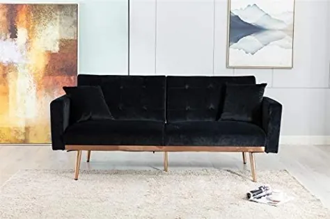 کاناپه های مبل مخملی AOBOCO مبل راحتی نیمکت کاناپه برای اتاق نشیمن نیمکت مخملی Futon صندلی مخملی با پشتی میانی پا Velvet Futon با 2 بالش (آبی)