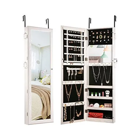 کابینت طلا و جواهر Sunix قفل شونده طلا و جواهر Armoire با آینه داخلی توکار سفید | محصولات خلاق