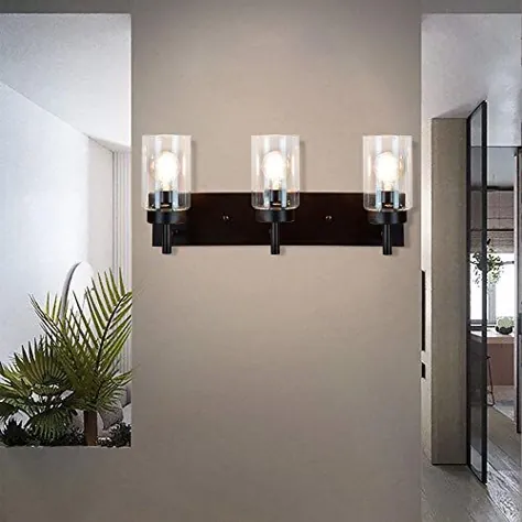چراغ دیواری DLLT ، چراغ غرور مجلل حمام با 3 سایه شیشه ای شفاف ، چراغ دیوارکشی اتاق پودر ، راهرو ، آشپزخانه ، آینه ، اتاق لباسشویی (پایه E26)
