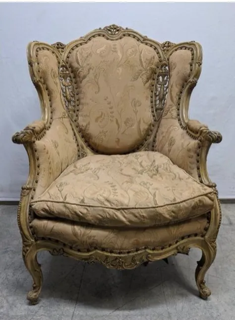 صندلی بازو فرانسوی آنتیک تزئین شده Bergère |  اتسی