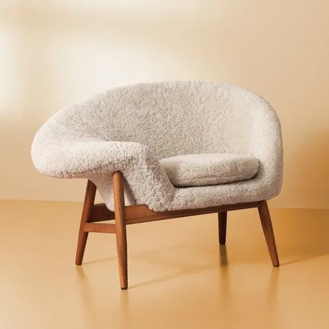 صندلی اتاق نشیمن گرم نوردیک Fried Egg ، پوست گوسفند مهتاب