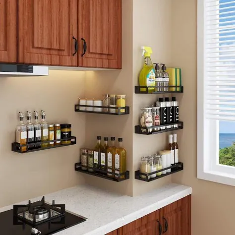 سازنده دیواری رک آشپزخانه تک لایه مشکی آشپزخانه دیواری (شامل 2 مجموعه)