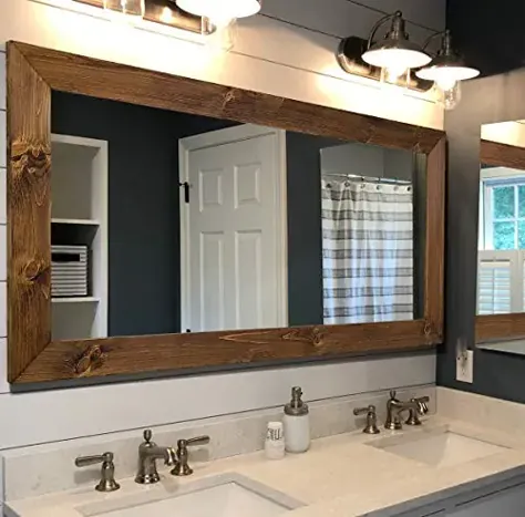 آینه قاب دار چوبی Shiplap ، 20 رنگ لکه - چوب سبک سبک اصلاح شده ، آینه حمام خانه دار ، آینه غرور تمام طول ، آینه بزرگ برای دیوار ، آینه بزرگ آویز