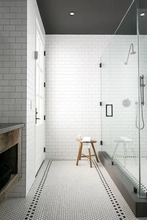 حمام سبک سیاه و سفید با سقف نقاشی شده سیاه و سفید - مصنوعی - حمام