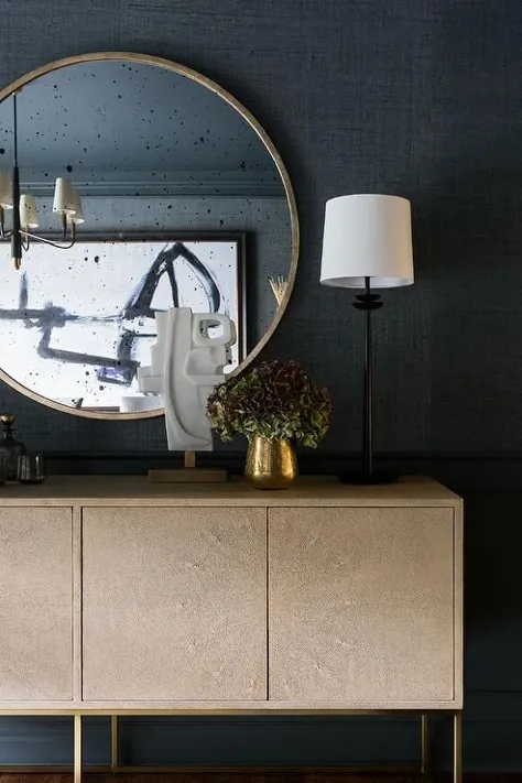 کابینت بوفه تاپ با آینه برنجی گرد - انتقالی - اتاق ناهار خوری