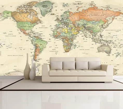 نقاشی دیواری نقشه سیاسی سیاسی جهان ساده اقیانوس های عتیقه - کاغذ دیواری متحرک
