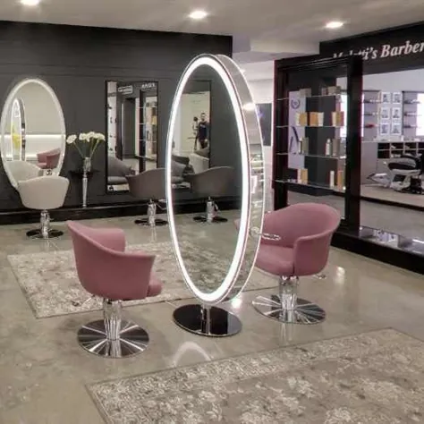 ایستگاه آینه سالن آرایشگاه بیضی شکل به سبک اروپایی 2020 با چراغ های هدایت شده در m.alibaba.com