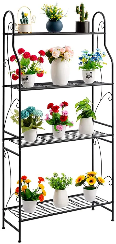 پایه گیاهی فلزی DOEWORKS 4 ردیف ، قفسه نمایش گیاهان ، قفسه پایه نردبان ، نگهدارنده گلدان برای استفاده در فضای باز ، سیاه