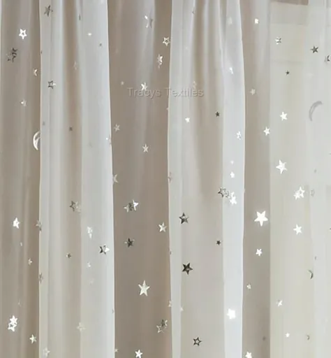STARLIGHT MOON OR STARS SILVER SHEER WHITE & SHINY VOILE CURTAIN PANEL SLOT TOP |  eBay