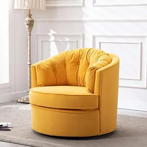 صندلی بشکه ای صندلی مدرن Akili Swivel Accent برای اتاق نشیمن در منزل / صندلی اوقات فراغت مدرن (32.9 اینچ ، زرد)