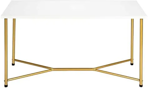 LIUHOUE Artisasset تک لایه 1.5 سانتی متر ضخیم MDF سفید میز ضد آب میز رومیزی میز طلایی پایه میز قهوه آهنی سفید