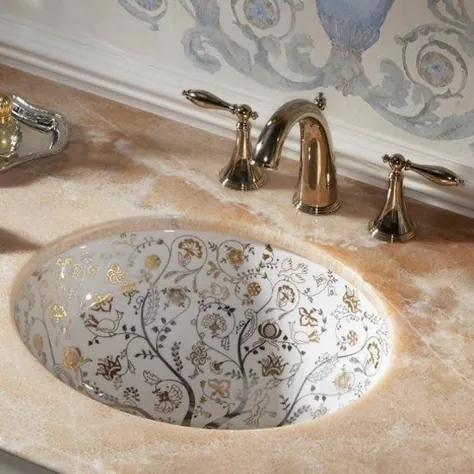 سینک ظرفشویی حمام نقاشی شده با طرح گل