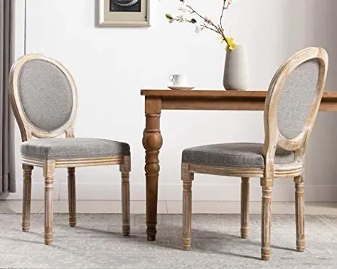 صندلی های ناهار خوری فرانسوی CIMOTA مجموعه ای از 2 صندلی مجلسی مجلسی زیبا با روکش گرد چوبی مضطرب ، صندلی های پارچه ای پارچه ای قرن میانه برای اتاق غذاخوری رستوران اتاق خواب ، خاکستری