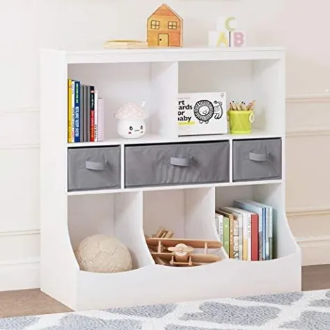 سازمان دهنده ذخیره سازی اسباب بازی UTEX با قفسه کتاب ، واحد ذخیره سازی Kid’s Bin با 8 محفظه و 3 سطل سبد ، Toys Box Organizer ، Kid’s Multi Shelf Cubby for Books، Toys