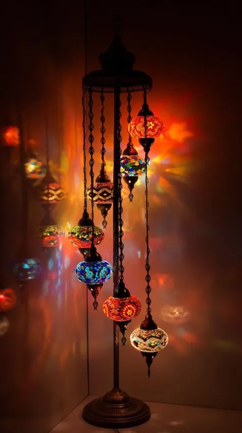 موزاییک شیشه ای مراکشی ترکیبی چند لامپ چراغ طبقه تیفانی 7 کره بزرگ
