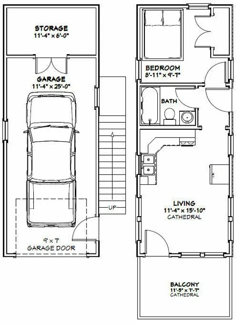 خانه 12x32 - 461 فوت مربع - طرح طبقه PDF - مدل 6A - 29.99 $