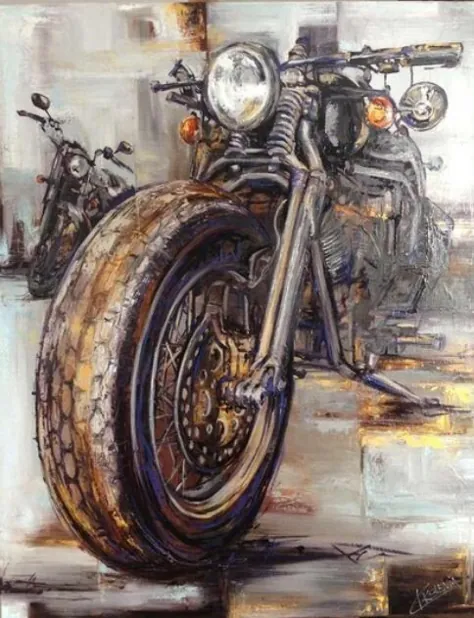 موتور سیکلت کلاسیک در نقاشی