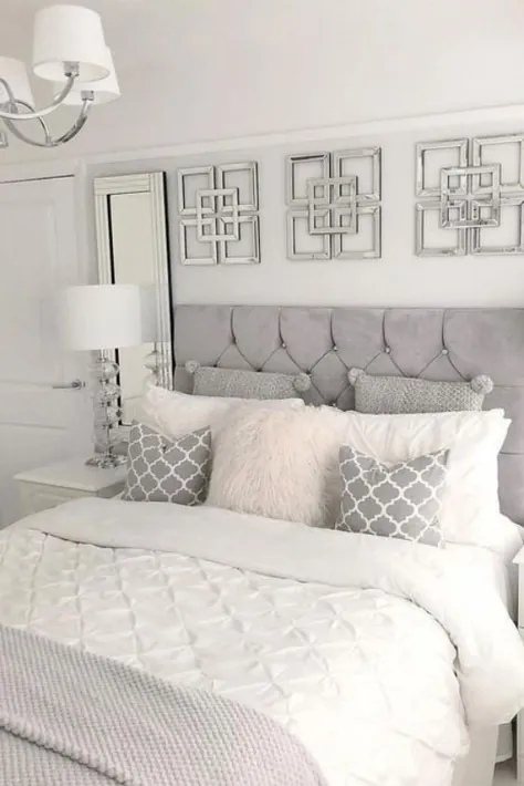 Bett mit Kissen dekorieren |  Schlafzimmer in grau und weiß |  اشپیگلوانددکو