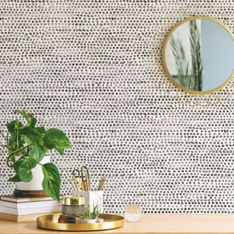 Tempaper Designs MD10642 Moire Dots Pels & Stick Wallpaper in Black / White، Modern & Modern | بلاکور