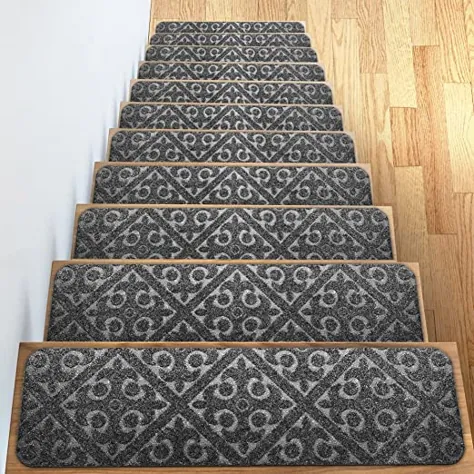 آج های راه پله فرش 13 عدد تشک دوزی لاستیکی ضد لغزش / لغزش یا آج فرش - تخته های راه پله سگ خانگی در فضای باز - فرش های فرش راه پله ضد لغزش (خاکستری) 8 "x 30" شامل نوار چسب