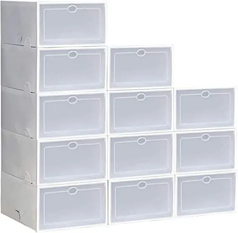جعبه های ذخیره سازی کفش پاک کننده پلاستیکی Stackable Organizer کفش 12 بسته ، نیاز به جمع آوری (سفید)