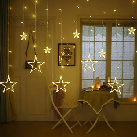 چراغهای رشته ای تزئینی LED 12 نژاد جدید ، چراغ پرده پنجره با 8 حالت چشمک زن دکوراسیون برای دیوالی ، کریسمس ، عروسی ، مهمانی ، خانه ، چمن پاسیو - سفید گرم (نور ستاره)