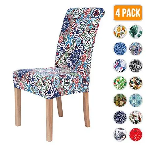 روکش صندلی Colorxy Spandex برای اتاق ناهارخوری مجموعه ای از 4 ، محافظ محافظ صندلی چاپی کششی ، قابل جابجایی و قابل شستشو ، وصله مراکش