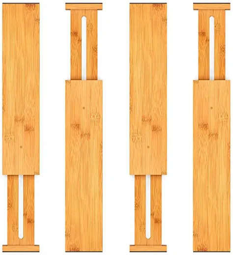 جداکننده کشوی قابل تنظیم قابل تنظیم بامبو سازمان دهندگان جداول چوبی آشپزخانه (12.5 تا 17 اینچ) 4 بسته برای کمد ، حمام و دفتر توسط Pipishell