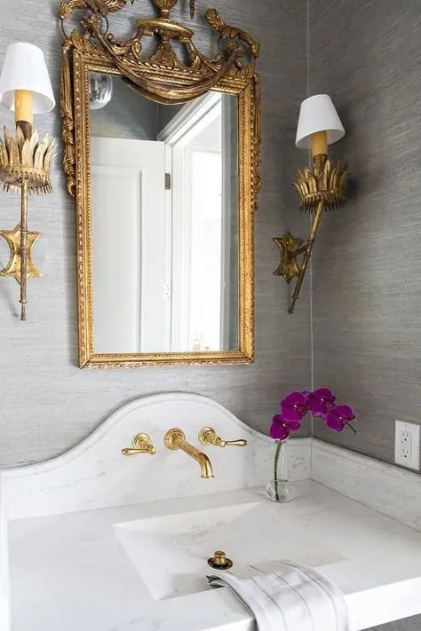 طراحی اتاق پودر خاکستری و طلایی - انتقالی - حمام