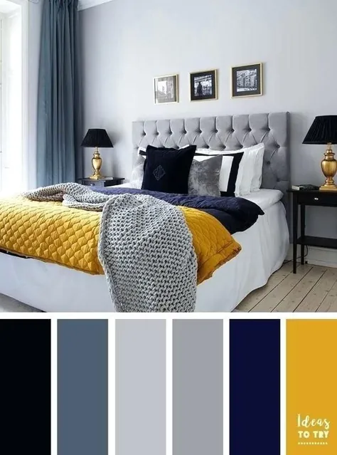 Dunkelblaues، gelbes und graues Schlafzimmer Beste Farbschemata für Ihr Schlafzimmer Blau und ...