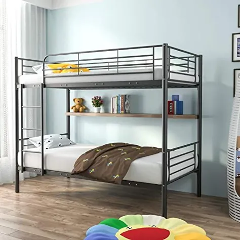 تخت دو طبقه تختخواب سفارشی Mecor بیش از دوقلو - مونتاژ آسان - با نردبان متحرک - برای کودکان / نوجوانان / بزرگسالان ، سیاه