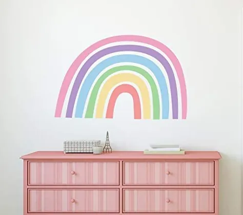 Rainbow Wall Decal Watercolor Pastel Rainbow Clouds Nursery Girls Bedroom Decor Kids Art Mural Vinyl Sticker (22 "W x 14" H)